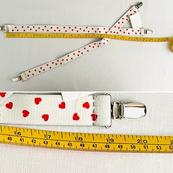 CTM Infant Toddler Suspenders White with Red Hearts Elastic Clip-End Suspenders - Picture 4 of 6